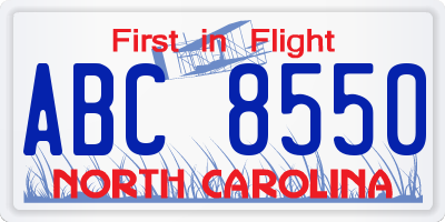 NC license plate ABC8550