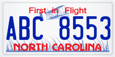 NC license plate ABC8553