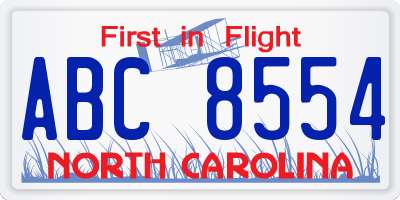 NC license plate ABC8554