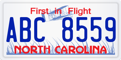 NC license plate ABC8559