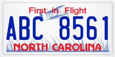NC license plate ABC8561