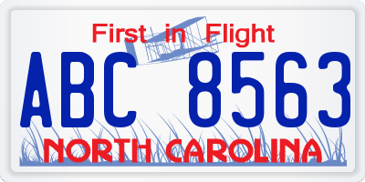 NC license plate ABC8563
