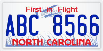 NC license plate ABC8566