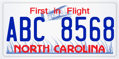 NC license plate ABC8568
