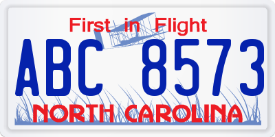 NC license plate ABC8573