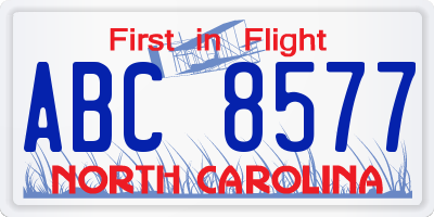 NC license plate ABC8577