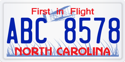 NC license plate ABC8578