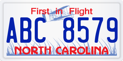 NC license plate ABC8579