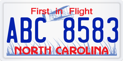 NC license plate ABC8583