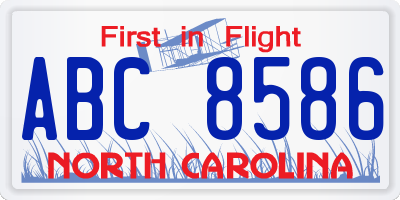 NC license plate ABC8586