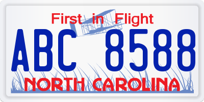 NC license plate ABC8588