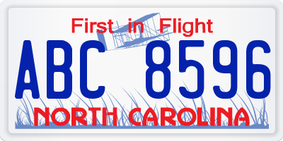 NC license plate ABC8596