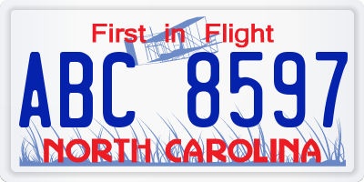 NC license plate ABC8597
