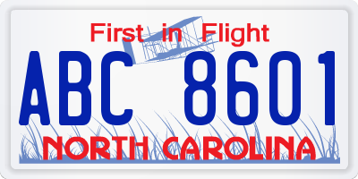 NC license plate ABC8601
