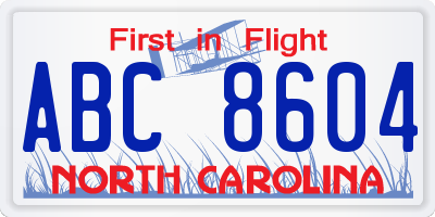 NC license plate ABC8604