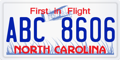 NC license plate ABC8606