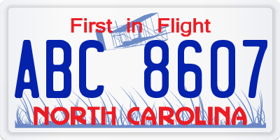 NC license plate ABC8607