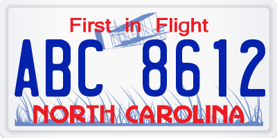 NC license plate ABC8612