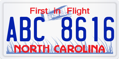 NC license plate ABC8616
