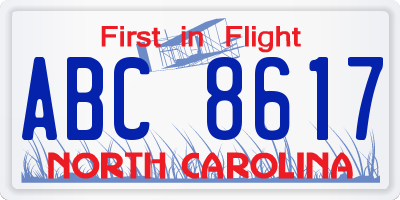 NC license plate ABC8617