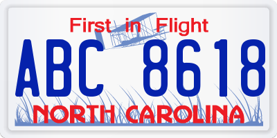 NC license plate ABC8618