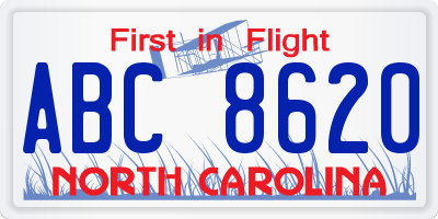 NC license plate ABC8620