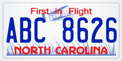 NC license plate ABC8626