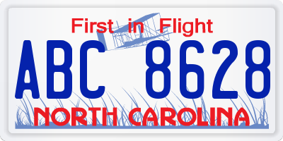 NC license plate ABC8628