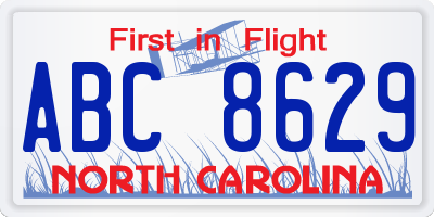 NC license plate ABC8629