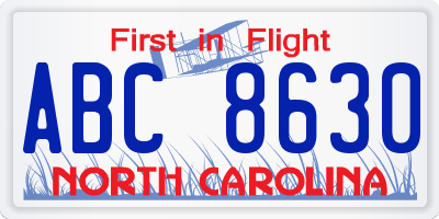 NC license plate ABC8630