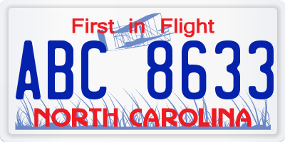 NC license plate ABC8633