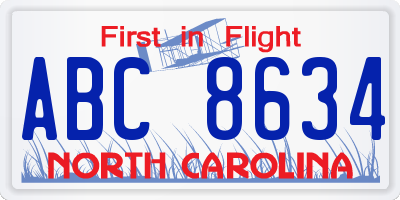 NC license plate ABC8634