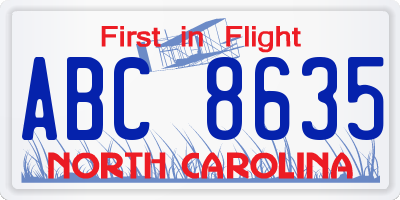 NC license plate ABC8635