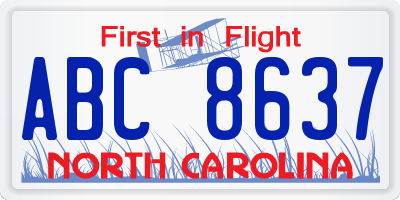 NC license plate ABC8637