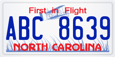 NC license plate ABC8639
