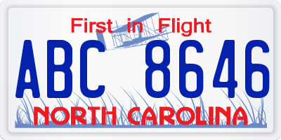 NC license plate ABC8646