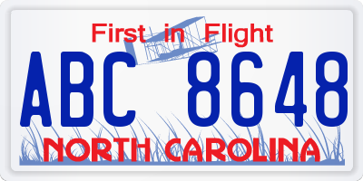 NC license plate ABC8648