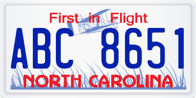 NC license plate ABC8651