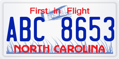 NC license plate ABC8653