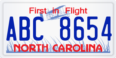 NC license plate ABC8654