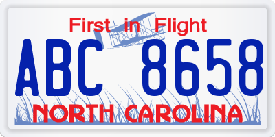 NC license plate ABC8658