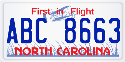 NC license plate ABC8663