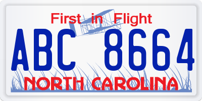NC license plate ABC8664