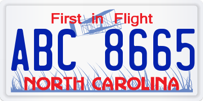 NC license plate ABC8665