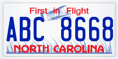 NC license plate ABC8668