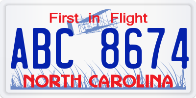 NC license plate ABC8674