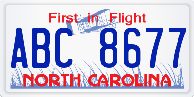 NC license plate ABC8677