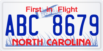 NC license plate ABC8679