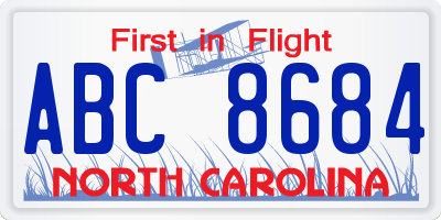 NC license plate ABC8684