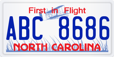NC license plate ABC8686